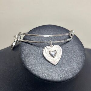 Alex and Ani Heart Charm Silver Tone Adjustable Bangle Bracelet